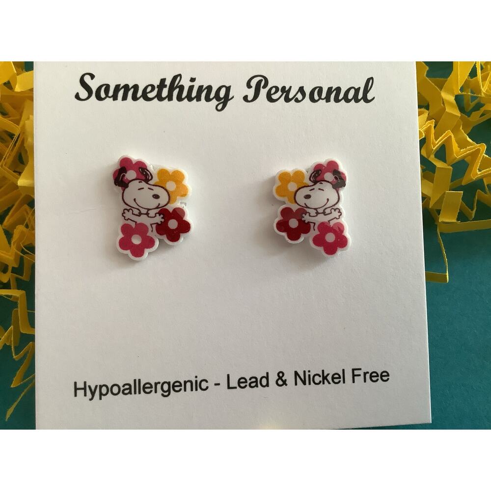 Snoopy Dancing in Flowers Post Earrings - Peanuts and the Gang